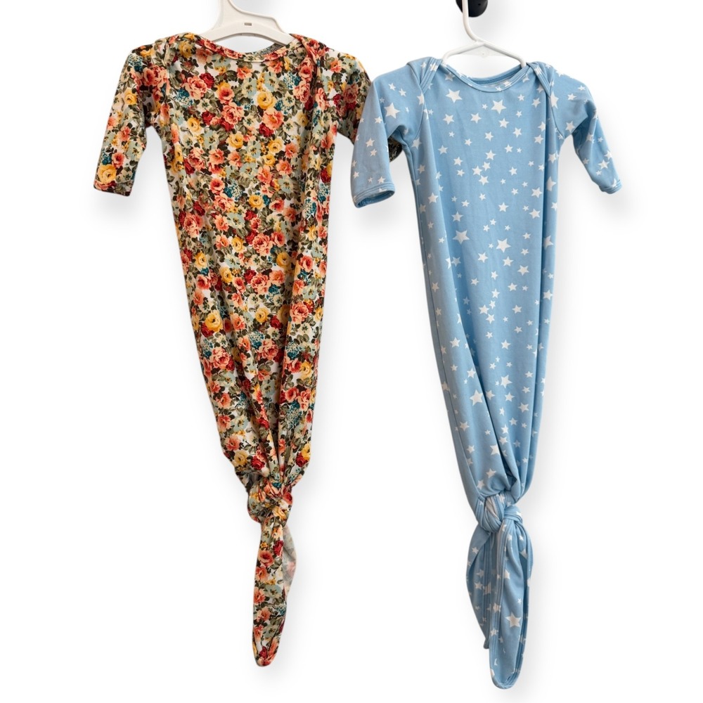 COZYS Baby Gown 0-3 Months Blue White Star Floral Knot Bottom Sleepsack Set